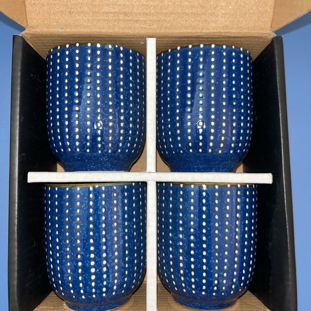 Blue Ceramic Dotted Cups Set of 4